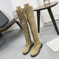 Lace-up Over-the-knee Flat Boots Women's Shoes