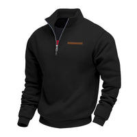 Fleece-lined Mid-length Zip-up Loose-fit Stand-up Collar Casual Hoodie