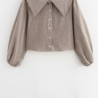 Women's Small Round Lapel Plaid Shirt
