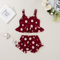 Girl's Suit Fashion Printing Suspender Shorts Two-piece Set