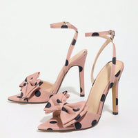 Elegant High-end Silk Heels With A Delicate Polka-dot Pattern And A Refined Bowsoft Graceful And Utterly Sophisticated