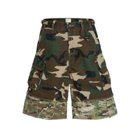 Camouflage Color-Block Loose Wide-Leg Denim Cropped Shorts