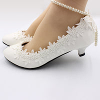 Women's Low Heel Simple White Wedding Shoes