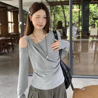 Women's Early Autumn Design Sense Niche Slim Pleated Waist-cinching Base Shirt