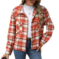 Lapel Plaid Button Loose Long-sleeved Woolen Coat