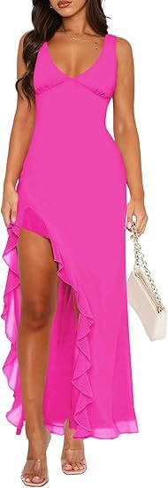 V-neck Hemline Dress Sleeveless Womens Clothing With A Letter-print Ruffled Trim