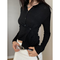 Casual Asymmetrical Button-up Lapel Long-sleeve Top