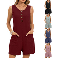 Womens Single-breasted Vest And Shorts Jumpsuit