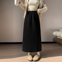 New FallWinter Plaid-Trimmed Denim Straight Skirt