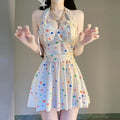 Polka Dot Sexy WaistCinching Halter Womens One Piece Swimsuit