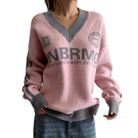 Hot Girl Loose Preppy Style Casual Contrast Color Lazy Sweater