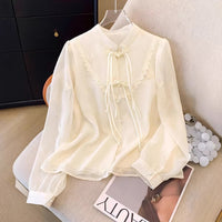 Elegant All-Match Patchwork Lace Long-Sleeve Shirt Top For Women
