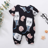 European And American Milk Bottle Printed Short-sleeved One-piece Romper
