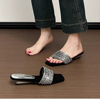 Women's Rhinestone One-Strap Sandals, New Trendy Design For Summer 2026, Outdoor Wear, Gorgeous Suede Elegant Wedge Slide Sandals