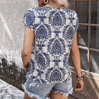 V-neck Printed Short-sleeve Loose Top