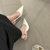 Women's Slingback Sandals, Niche Pointed Toe Low Cut Kitten Heels, Elegant Korean Style Retro Fashion High Heel Pumps For Spring