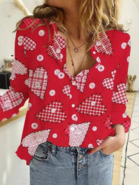 Creative Love Valentine's Day Element Pattern Long Sleeve Women's Shirt