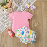 Baby Girl's Short-sleeved Letter Romper Colorful Egg