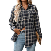 Casual Fashion Loose Plaid Pocket Shirt For Women