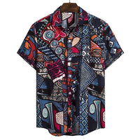 African Ethnic Style Dark Flower Series Plus Size Linen Top