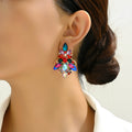 Vintage Layered Rhinestone Teardrop Large Stud Earrings For Women Party Wedding Luxury Jewelry Three Color Selection