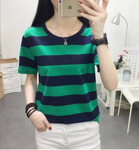 Women's Loose Round Neck All-Match Striped Short-Sleeve Top