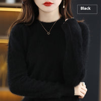 Round Neck Loose Solid Color Mink Sweater Pullover Base Woolen Sweater