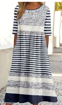 Printed Ladies Long-sleeved Round Neck Dress