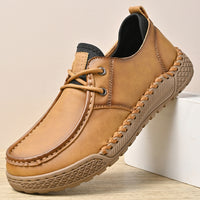 Men's Casual Leather Shoes Hand-stitched Bottom Lightweight Low Top