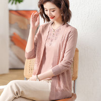 Spring Wear For Moms Fashionable Jacket Thin Knitted Cardigan Two-piece Suit