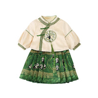 Girls Dress Fashion National Style Children's Two-piece Suit Horse-face Skirt