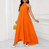 Women's Solid Colored Sleeveless Crew Neck Long Dress
