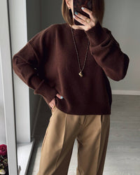 Relaxed Laid-back Short Knit Long-sleeve Crewneck Pullover