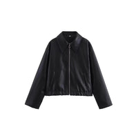 Women's Lapel Long Sleeve Leather Coat