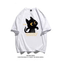 Cute Animal Print Black Cat Loose Fitting Versatile Top For Instagram