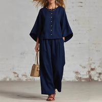 Women's Cotton And Linen Wide-leg Pants Suit
