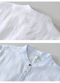 Stand Collar Pullover T-shirt Short Sleeve Men's Casual Cotton Linen Shirt
