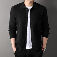 Twist Jacquard Lapel Sweater Cardigan Men's Outer Wear Autumn And Winter Trends Fashion Slim Knit Top Coat