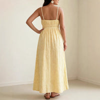 Womens Casual Resort Fit-and-Flare Backless Drawstring Slip Dress