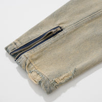 Men's American Street Water Washed Hole Distressed Deconstruction Stitching Autumn Coat