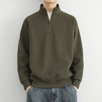 Half Zipped Stand Collar Men's Vintage Fleece-lined Thickened Casual Sweatshirt