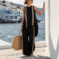 Women's Loose Fashionable Casual Sleeveless Striped Pants Set