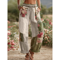 3D Floral Print Pattern Elegant Straight Women's Trousers