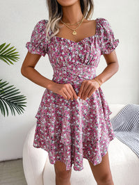 Women  Elegant Floral Print Tie Waist Flowy Dress