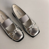 Womens Bow-Knot Genuine Leather Ballet Flats With Thick Soles