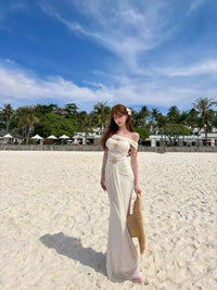 Island Resort Off-Shoulder Elegant Gown Fishtail Maxi Dress