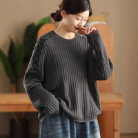 Artistic Casual Top Women's Fashionable Round Neck Cotton Pullover