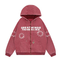 Washed And Worn Letter Printed Full-zip Cardigan Sweater
