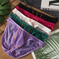 Men's Fashion Ice Silk Low Waist Lace Briefs