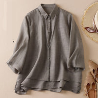 Women's Artistic Retro Fake Two-piece Cotton And Linen Half Sleeves Shirt